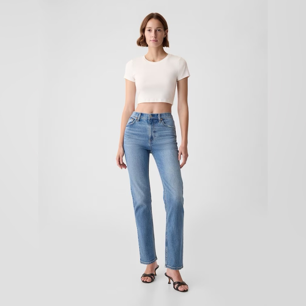 GAP 90s Straight High Rise Jeans — Light Blue Wash Sz 32/14 SHORT